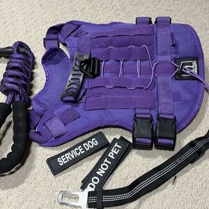 Purple Tactical Service Dog Harness with Matching Leash